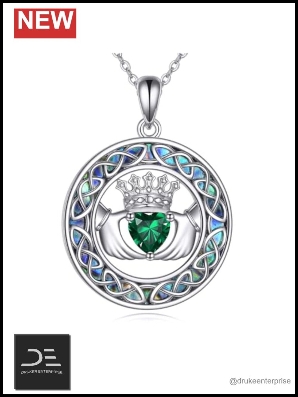 925 Sterling Silver Claddagh Necklace Celtic Knot Pendant